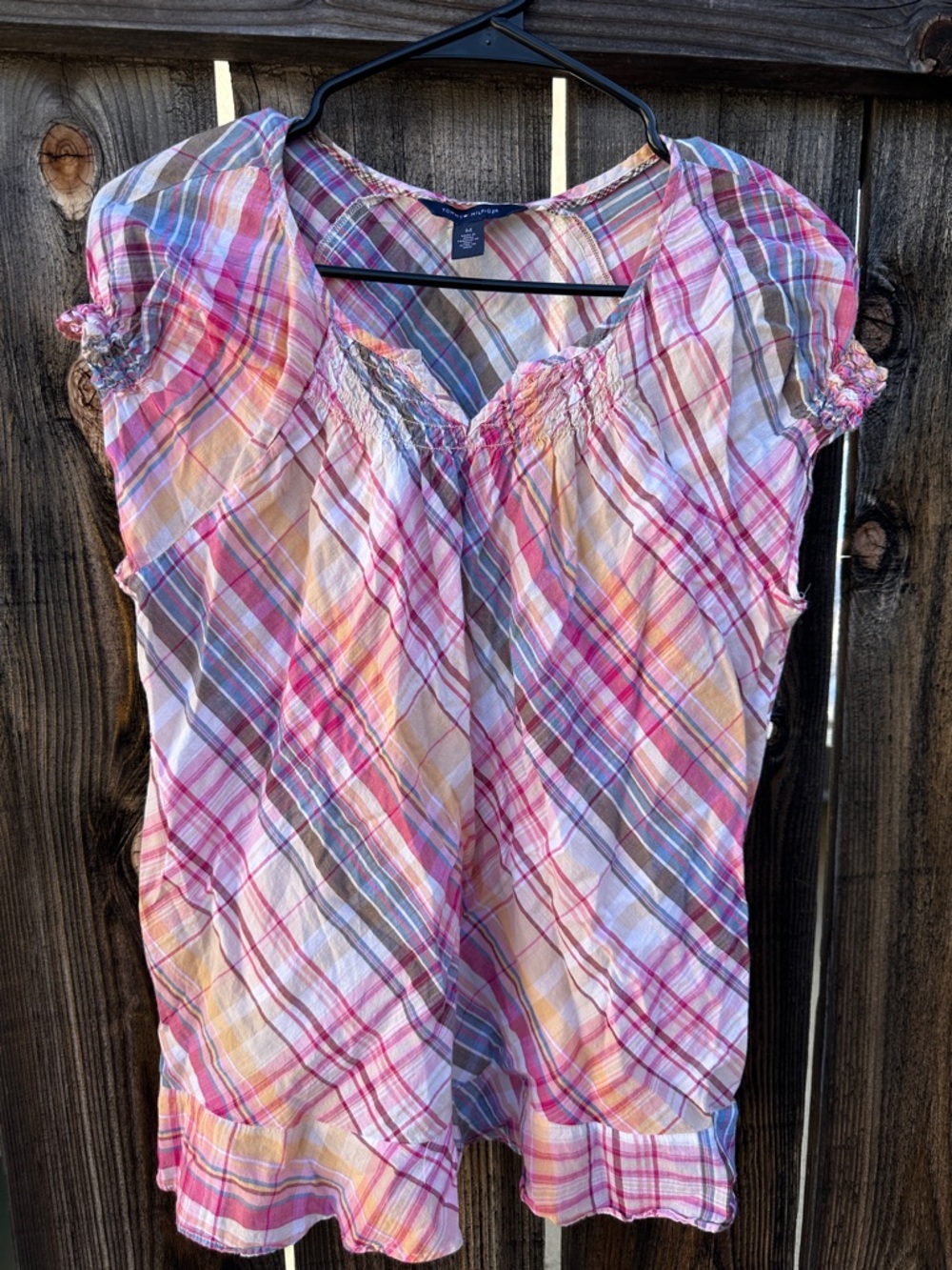 Tommy Hilfiger Pink Multi Plaid Short-Sleeve V-Neck Tunic